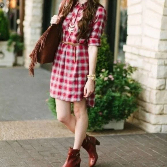 madewell plaid shirt dress Madewell Red Daywalk Fairfax Plaid Flannel Shirt Dress Size XS